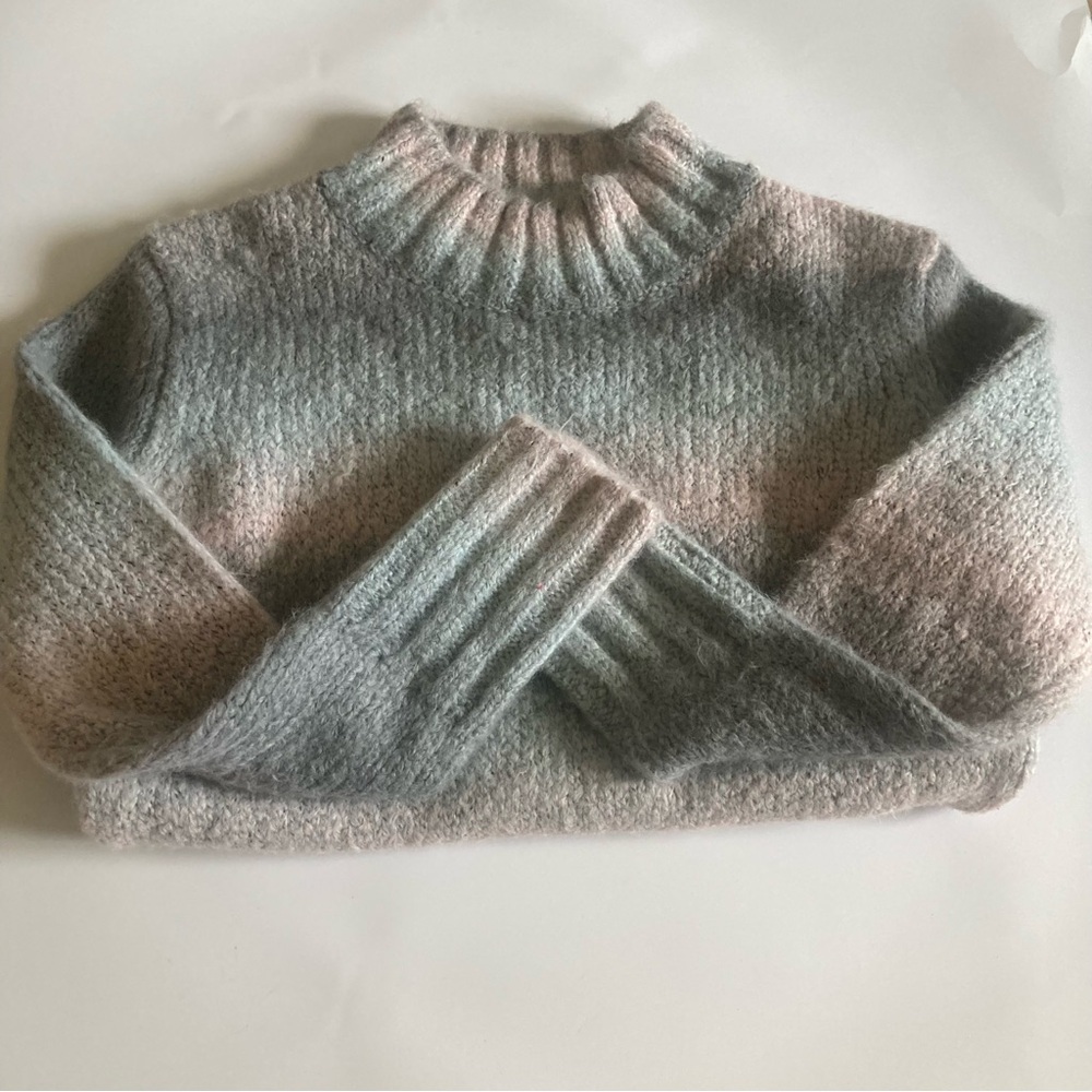 LouLou Kids Gray Knit Mock Neck Sweater Multi Color Striped size medium